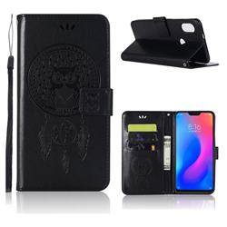 Intricate Embossing Owl Campanula Leather Wallet Case for Xiaomi Mi A2 Lite (Redmi 6 Pro) - Black