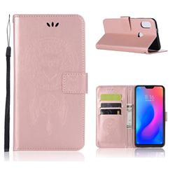 Intricate Embossing Owl Campanula Leather Wallet Case for Xiaomi Mi A2 Lite (Redmi 6 Pro) - Rose Gold