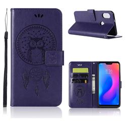 Intricate Embossing Owl Campanula Leather Wallet Case for Xiaomi Mi A2 Lite (Redmi 6 Pro) - Purple