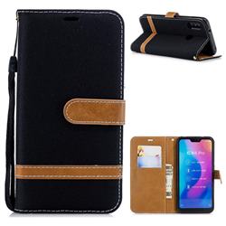 Jeans Cowboy Denim Leather Wallet Case for Xiaomi Mi A2 Lite (Redmi 6 Pro) - Black