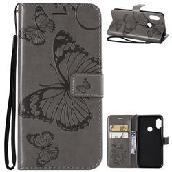 Embossing 3D Butterfly Leather Wallet Case for Xiaomi Mi A2 Lite (Redmi 6 Pro) - Gray