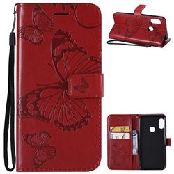 Embossing 3D Butterfly Leather Wallet Case for Xiaomi Mi A2 Lite (Redmi 6 Pro) - Red