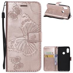 Embossing 3D Butterfly Leather Wallet Case for Xiaomi Mi A2 Lite (Redmi 6 Pro) - Rose Gold