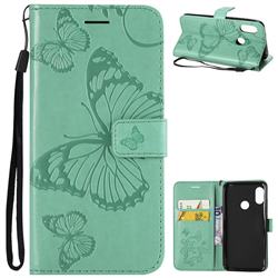 Embossing 3D Butterfly Leather Wallet Case for Xiaomi Mi A2 Lite (Redmi 6 Pro) - Green
