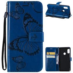 Embossing 3D Butterfly Leather Wallet Case for Xiaomi Mi A2 Lite (Redmi 6 Pro) - Blue