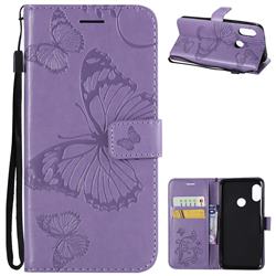 Embossing 3D Butterfly Leather Wallet Case for Xiaomi Mi A2 Lite (Redmi 6 Pro) - Purple