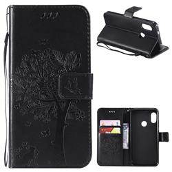 Embossing Butterfly Tree Leather Wallet Case for Xiaomi Mi A2 Lite (Redmi 6 Pro) - Black