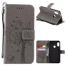 Embossing Butterfly Tree Leather Wallet Case for Xiaomi Mi A2 Lite (Redmi 6 Pro) - Grey