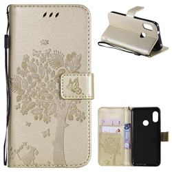Embossing Butterfly Tree Leather Wallet Case for Xiaomi Mi A2 Lite (Redmi 6 Pro) - Champagne