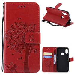 Embossing Butterfly Tree Leather Wallet Case for Xiaomi Mi A2 Lite (Redmi 6 Pro) - Red
