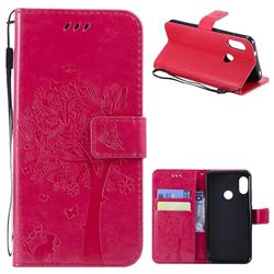 Embossing Butterfly Tree Leather Wallet Case for Xiaomi Mi A2 Lite (Redmi 6 Pro) - Rose