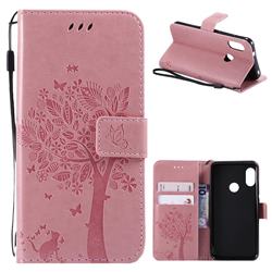 Embossing Butterfly Tree Leather Wallet Case for Xiaomi Mi A2 Lite (Redmi 6 Pro) - Pink