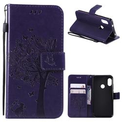 Embossing Butterfly Tree Leather Wallet Case for Xiaomi Mi A2 Lite (Redmi 6 Pro) - Purple