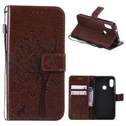 Embossing Butterfly Tree Leather Wallet Case for Xiaomi Mi A2 Lite (Redmi 6 Pro) - Coffee