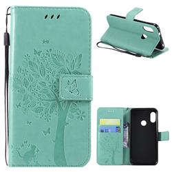 Embossing Butterfly Tree Leather Wallet Case for Xiaomi Mi A2 Lite (Redmi 6 Pro) - Cyan