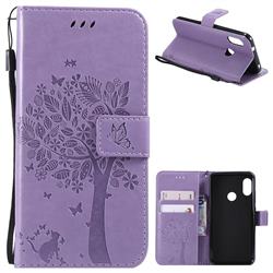 Embossing Butterfly Tree Leather Wallet Case for Xiaomi Mi A2 Lite (Redmi 6 Pro) - Violet