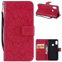 Embossing Sunflower Leather Wallet Case for Xiaomi Mi A2 Lite (Redmi 6 Pro) - Red