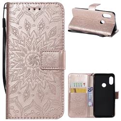 Embossing Sunflower Leather Wallet Case for Xiaomi Mi A2 Lite (Redmi 6 Pro) - Rose Gold