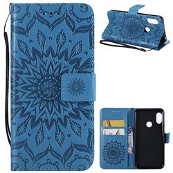 Embossing Sunflower Leather Wallet Case for Xiaomi Mi A2 Lite (Redmi 6 Pro) - Blue