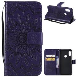 Embossing Sunflower Leather Wallet Case for Xiaomi Mi A2 Lite (Redmi 6 Pro) - Purple