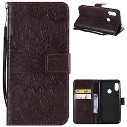 Embossing Sunflower Leather Wallet Case for Xiaomi Mi A2 Lite (Redmi 6 Pro) - Brown