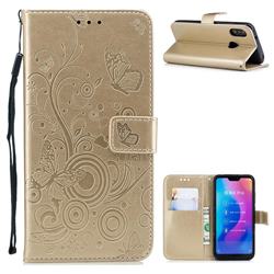 Intricate Embossing Butterfly Circle Leather Wallet Case for Xiaomi Mi A2 Lite (Redmi 6 Pro) - Champagne