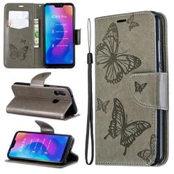 Embossing Double Butterfly Leather Wallet Case for Xiaomi Mi A2 Lite (Redmi 6 Pro) - Gray