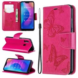 Embossing Double Butterfly Leather Wallet Case for Xiaomi Mi A2 Lite (Redmi 6 Pro) - Red