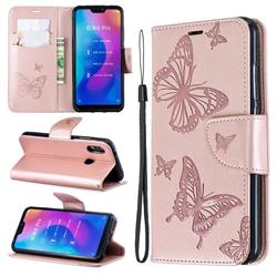 Embossing Double Butterfly Leather Wallet Case for Xiaomi Mi A2 Lite (Redmi 6 Pro) - Rose Gold