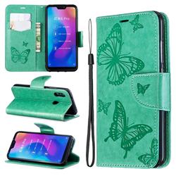 Embossing Double Butterfly Leather Wallet Case for Xiaomi Mi A2 Lite (Redmi 6 Pro) - Green