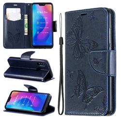 Embossing Double Butterfly Leather Wallet Case for Xiaomi Mi A2 Lite (Redmi 6 Pro) - Dark Blue
