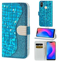 Glitter Diamond Buckle Laser Stitching Leather Wallet Phone Case for Xiaomi Mi A2 Lite (Redmi 6 Pro) - Blue
