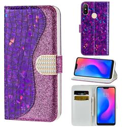Glitter Diamond Buckle Laser Stitching Leather Wallet Phone Case for Xiaomi Mi A2 Lite (Redmi 6 Pro) - Purple