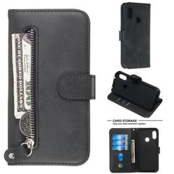 Retro Luxury Zipper Leather Phone Wallet Case for Xiaomi Mi A2 Lite (Redmi 6 Pro) - Black