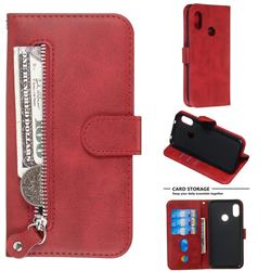 Retro Luxury Zipper Leather Phone Wallet Case for Xiaomi Mi A2 Lite (Redmi 6 Pro) - Red