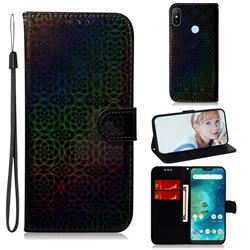 Laser Circle Shining Leather Wallet Phone Case for Xiaomi Mi A2 Lite (Redmi 6 Pro) - Black