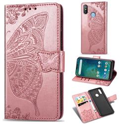 Embossing Mandala Flower Butterfly Leather Wallet Case for Xiaomi Mi A2 Lite (Redmi 6 Pro) - Rose Gold
