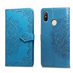 Embossing Imprint Mandala Flower Leather Wallet Case for Xiaomi Mi A2 Lite (Redmi 6 Pro) - Blue