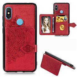Mandala Flower Cloth Multifunction Stand Card Leather Phone Case for Xiaomi Mi A2 Lite (Redmi 6 Pro) - Red