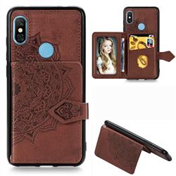 Mandala Flower Cloth Multifunction Stand Card Leather Phone Case for Xiaomi Mi A2 Lite (Redmi 6 Pro) - Brown