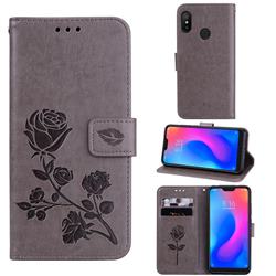 Embossing Rose Flower Leather Wallet Case for Xiaomi Mi A2 Lite (Redmi 6 Pro) - Grey
