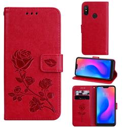 Embossing Rose Flower Leather Wallet Case for Xiaomi Mi A2 Lite (Redmi 6 Pro) - Red