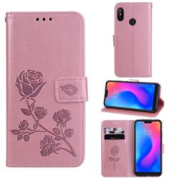 Embossing Rose Flower Leather Wallet Case for Xiaomi Mi A2 Lite (Redmi 6 Pro) - Rose Gold