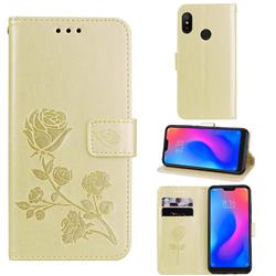Embossing Rose Flower Leather Wallet Case for Xiaomi Mi A2 Lite (Redmi 6 Pro) - Golden