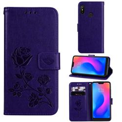 Embossing Rose Flower Leather Wallet Case for Xiaomi Mi A2 Lite (Redmi 6 Pro) - Purple