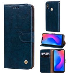Luxury Retro Oil Wax PU Leather Wallet Phone Case for Xiaomi Mi A2 Lite (Redmi 6 Pro) - Sapphire