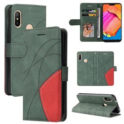 Luxury Two-color Stitching Leather Wallet Case Cover for Xiaomi Mi A2 Lite (Redmi 6 Pro) - Green