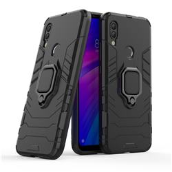 Black Panther Armor Metal Ring Grip Shockproof Dual Layer Rugged Hard Cover for Mi Xiaomi Redmi 7 - Black