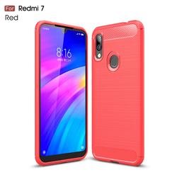 Luxury Carbon Fiber Brushed Wire Drawing Silicone TPU Back Cover for Mi Xiaomi Redmi 7 - Red