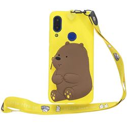 Yellow Bear Neck Lanyard Zipper Wallet Silicone Case for Mi Xiaomi Redmi 7